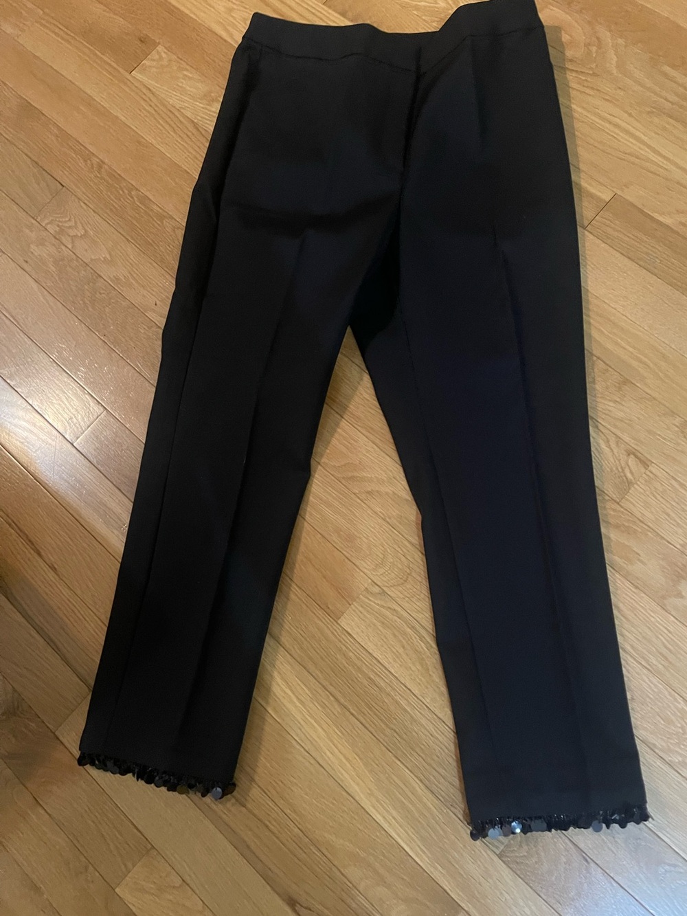 Chicos black slim dressy embellish hem ankle pants new sz 6